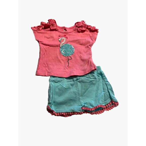 Baby Essentials Flamingo Outfi Infant Girls Size 12 months 2 piece Twins Gently - Picture 1 of 8